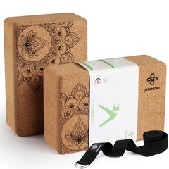 Overmont Cork Yoga Blocks 2 pack with 8ft Strap Natural Cork Bricks High Dens…