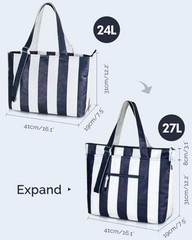 Large Waterproof Beach Bag for Women Pool Bags with Wet Blue Stripes