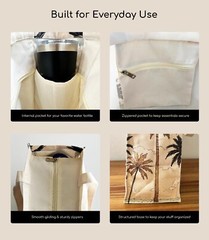 Summer Aestetic Canvas Tote Bag with Zippered Interior Pocket for Personal It…