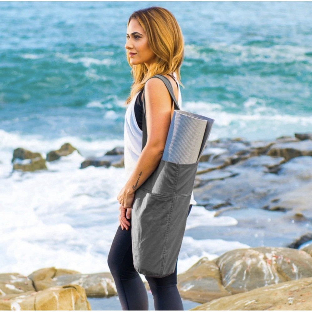 Yoga Mat Bag Sling Carrier Tote with Large Side Pocket Zipper Fits Most Mats