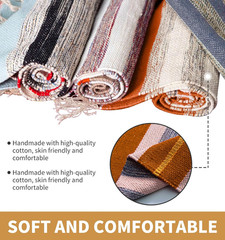 Cifupy Organic Cotton Yoga Mat Handwoven Non Slip Yoga Rug 24×72