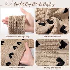 Crochet Tote Bag, Mesh Beach Bag, Knitted Shoulder Beach Bags Heart – Khaki