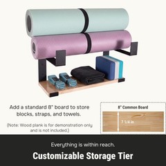 2 Tier Adjustable Width Yoga Mat Holder Protective Padding Wall Mount Steel
