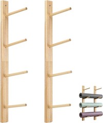 Wall Mount Wooden Yoga Mat Storage Rack, Premium Solid Wood Yoga Mat Holder,