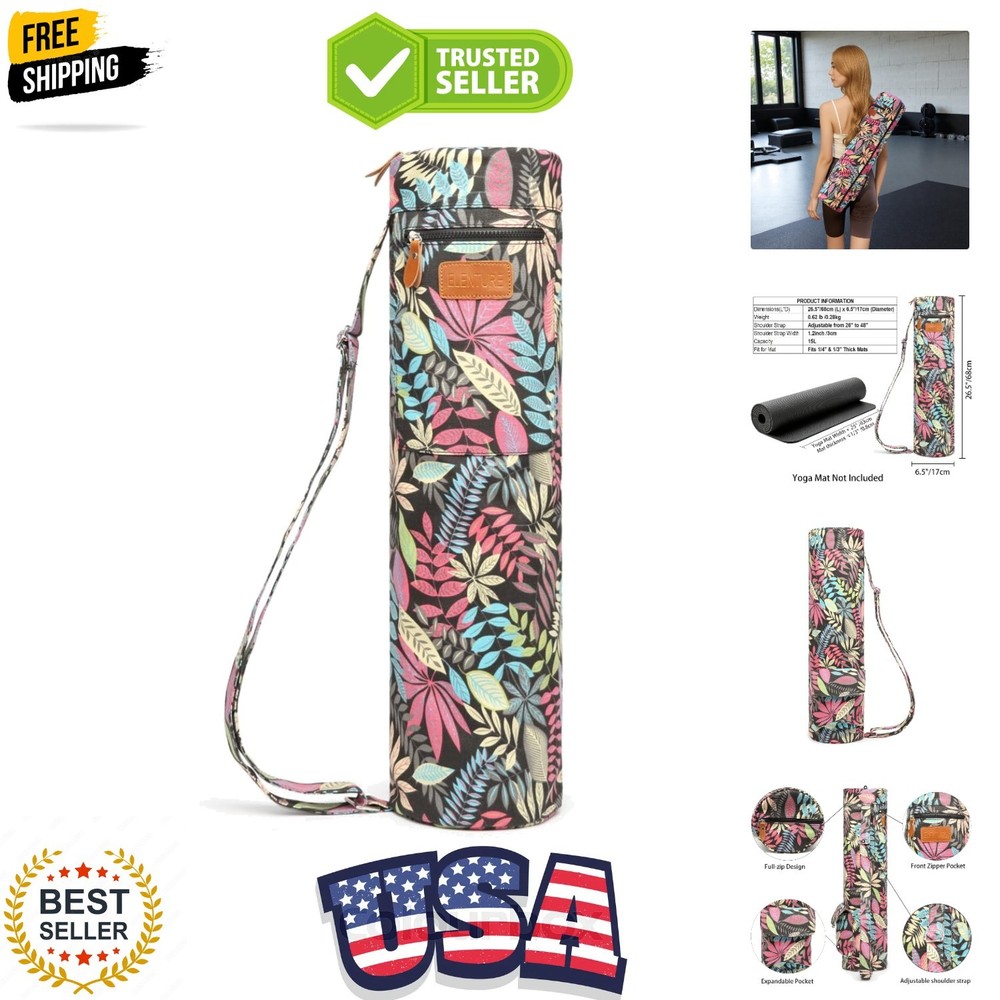 Canvas Yoga Mat Bag with Adjustable Strap & Pockets, Full-Zip Travel Gym Tote…