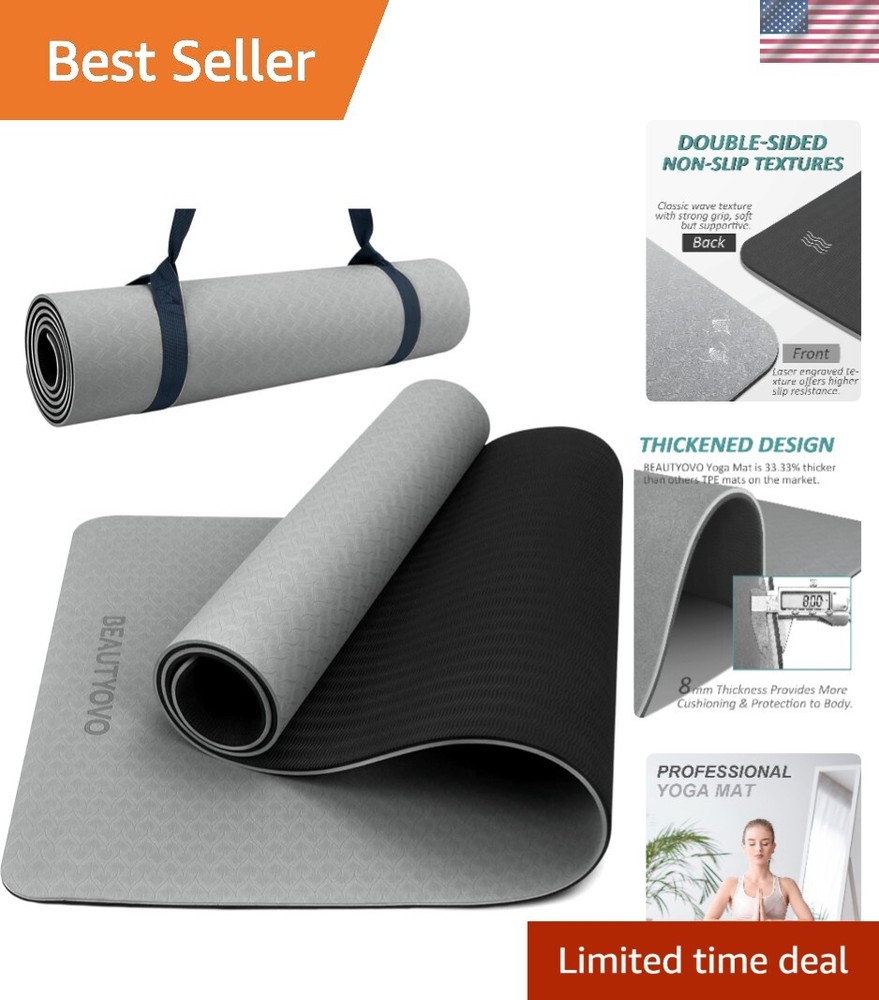 Gripped 1/3 Inch Thick Yoga Mat with Strap – Comfort & Stability for Workouts