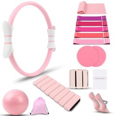 16 PCS Pink Pilates Ring and Ball Set for Women with 15″ Magic Circle, Home P…