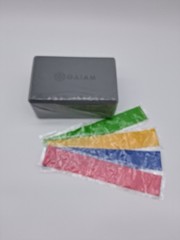 Gaiam Yoga Block & Resistance Bands Set, Multi-Color Gray Green Yellow Blue Pink