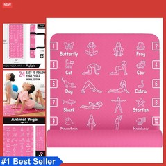 Kids Yoga Mat Non-Slip TPE Exercise Mat 24×59 6mm Thick Animal Poses Carry Strap