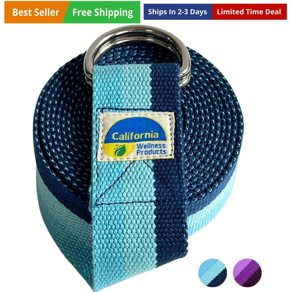California | Yoga Belt with Safe Adjustable D-Ring Buckle for Pilates | Stret…