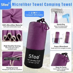 Sfee 2 Pack Microfiber Travel Towel, Quick Dry Towel Camping Towel Large Beac…