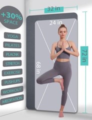Yoga Mat Double-Sided Non Slip, 72” x 32” x 7mm – Extra Wide & Thick Yoga M…