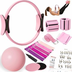 VNNYEOZ Pilates Equipment Kit for Home Workout,Pilates Ring and Ball pink