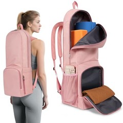 Yoga Mat Bag Carrier Zipper Closure Multi Functional Essential Pockets Pink