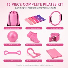 Pilates Kit for Women, 13 Piece Home Workout Starter Set with 14 Inch Ring, M…