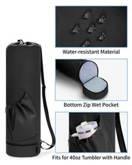 Exercise Yoga Mat Bag Carrier With Water Bottle Pocket Bottom Wet Storage Bag