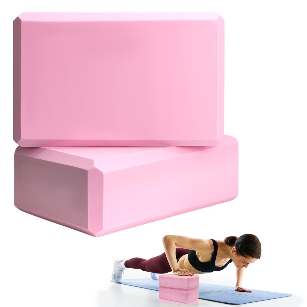 2 Pcs Yoga Blocks, 9″x6″x3″ Foam Blocks Props for Pilates Pink
