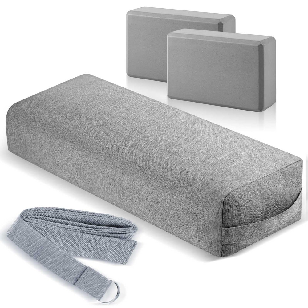 4 Pcs Yoga Bolster Pillows Blocks with Strap Set Comfortable Meditation Pillo…