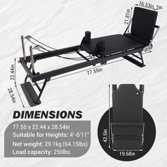Foldable Pilates Reformer Machine with Wheels, Adjustable Armrests & Headrest