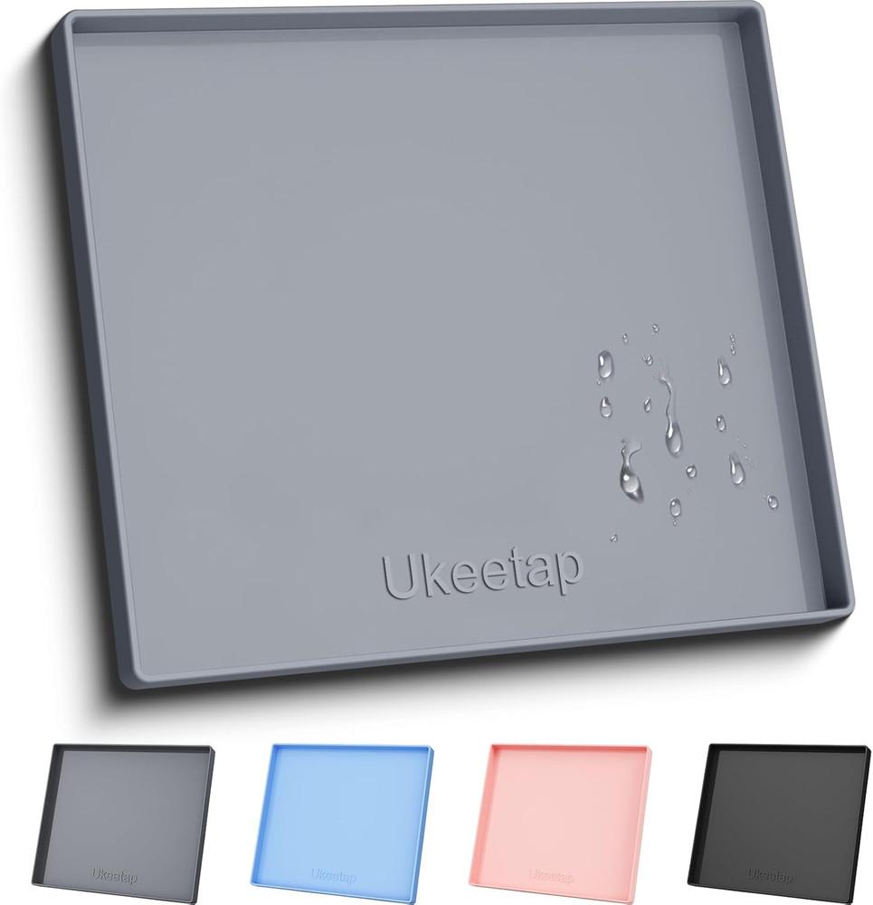 Extra Thick Silicone Mat Waterproof with Raised Edge 19” X 12”, BPA Free Non-Sli