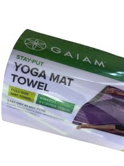 Gaiam 26 x 70 Stay-Put Yoga Mat Towel Purple Full-Size Corner Pockets New