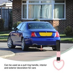 2Pcs, Heart Shaped Car Handle Straps Pink (Black Strap)