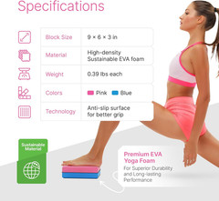 Yoga Blocks 2 Pack with Strap & Guide – Non-Slip EVA Foam Pilates Blocks for Hom