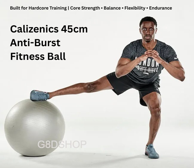 Calizenics 45cm Gray Anti-Burst PVC Fitness Ball & Hand Pump Yoga Pilate Therapy