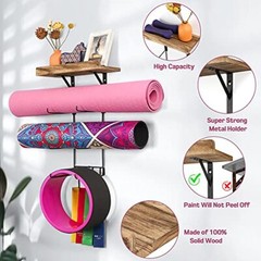 2 PACK Yoga Mat Holder Wall Mount Yoga Mat Storage Shelf Rack Home Gym Access…