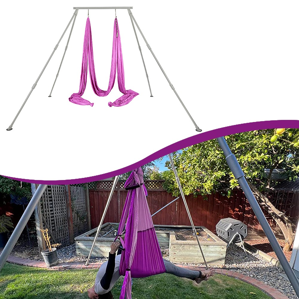 Aerial Stand Portable Aerial Rig Frame Yoga Swing Bar w/39Ft Yoga Swing 551lbs