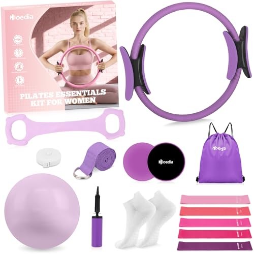 17 PCS Pilates Kit for Women, Pilates Equipment Ring and Ball Set with Purple
