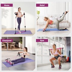 ALongSong Upgraded Pilates Bar Kit with Resistance Bands 30/40lbs, Purple Red