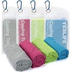 YESLIFE 4 Pack Cooling Towels 40 inches x 12 inches, Blue, Grey, Green, Pink