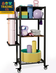 Yoga Mat Storage Rack with Wheels, 3 Tier Home Gym Workout Equipment Organizer f