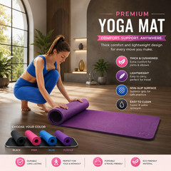 Large Yoga Mat 6mm Thick Home Exercise Non-Slip Gym Exercise Mat 72″x24″(Purple)