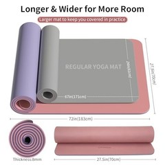 Extra Thick 8mm Non-Slip Yoga Mat 72″x28″ Reversible Dual Color with Carry Strap