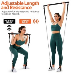 Pilates Bar Kit with Resistance Bands, 3-Section 20,30LB, Black