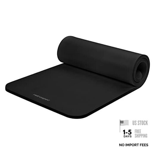 Solana Yoga Mat 1″ Thick w/Nylon Strap for Men & Women – Non Slip 1 inch Black