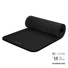 Solana Yoga Mat 1″ Thick w/Nylon Strap for Men & Women – Non Slip 1 inch Black