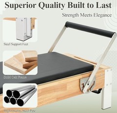 Pilates Reformer, Wooden Reformer Pilates Machine with Tower & Mat