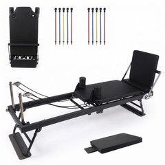 Foldable Pilates Reformer Machine Bed with Adjustable Springs Beginners Gym Home