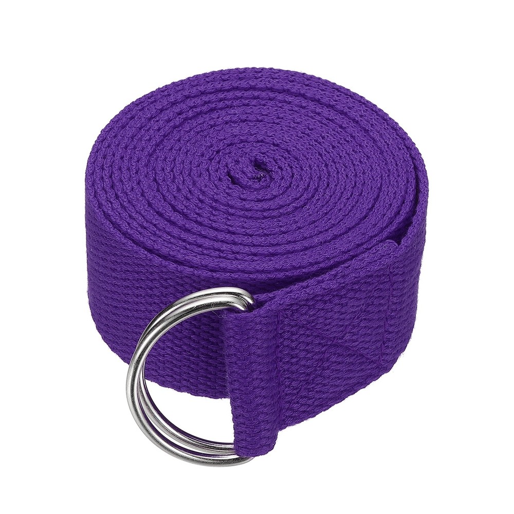 Yoga Strap with Adjustable Metal D Ring Buckle, 8.2ft & Purple