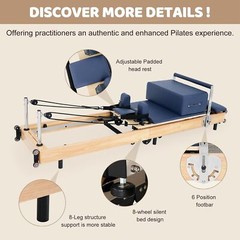 H&ZT Pilates Reformer Machine Oak WoodStudio Grade Pilates Machine for Home Yoga