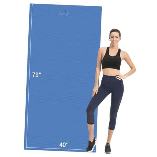 Extra Long TPE Yoga Mat 79″ x 40″ x 1/2″ Thick Non-slip Exercise Mat for Blue