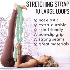 Yoga Stretching Strap 10 Loops Non-Elastic Leg Physical Therapy Rehab Green
