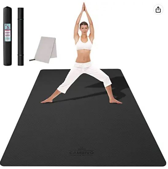 New Large Yoga Mat (72″x 48″), Extra Wide Workout Mat 1/4 Thick, Black