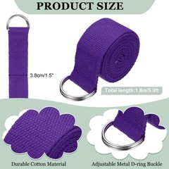 Yoga Strap with Adjustable Metal D Ring Buckle, 5.9ft & Purple