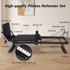 Foldable Pilates Reformer Machine with Wheels, Adjustable Armrests & Headrest
