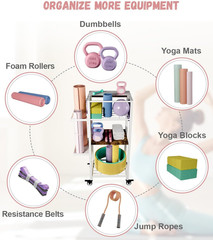 Yoga Mat Storage Rack with Wheels, 3 Tier Home Gym Workout Equipment Organizer f
