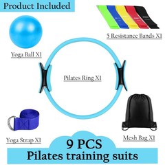 9-Piece Pilates Ring Set with Yoga Ball, Resistance Bands, Strap, Bag for Women